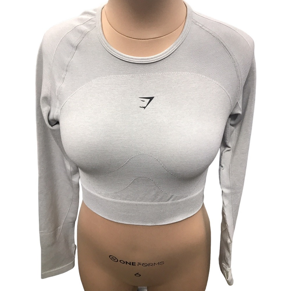 Gymshark FLEX SPORTS LONG SLEEVE CROP TOP  LIGHT GREY MARL SIZE XL NEW IN BAG